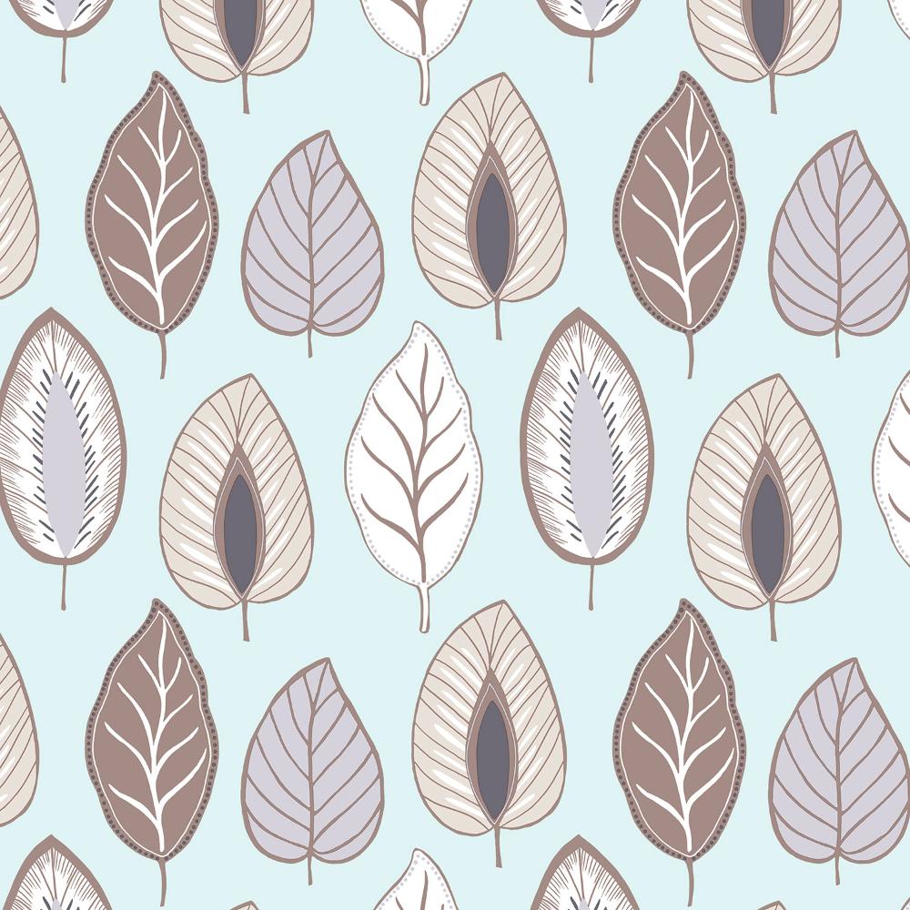 Patton Wallcoverings JJ38009 Rewind Chic Leaf In Duck Egg, Brown And Grey Wallpaper